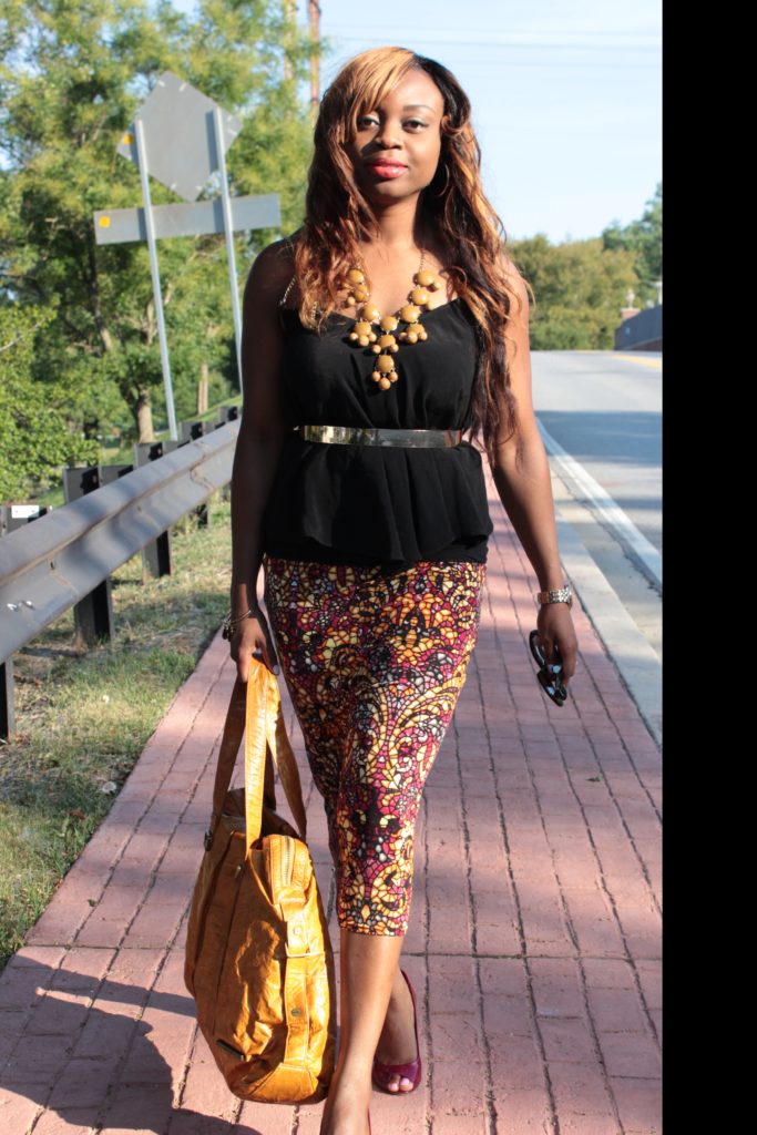 Black cami tank + printed skirt2