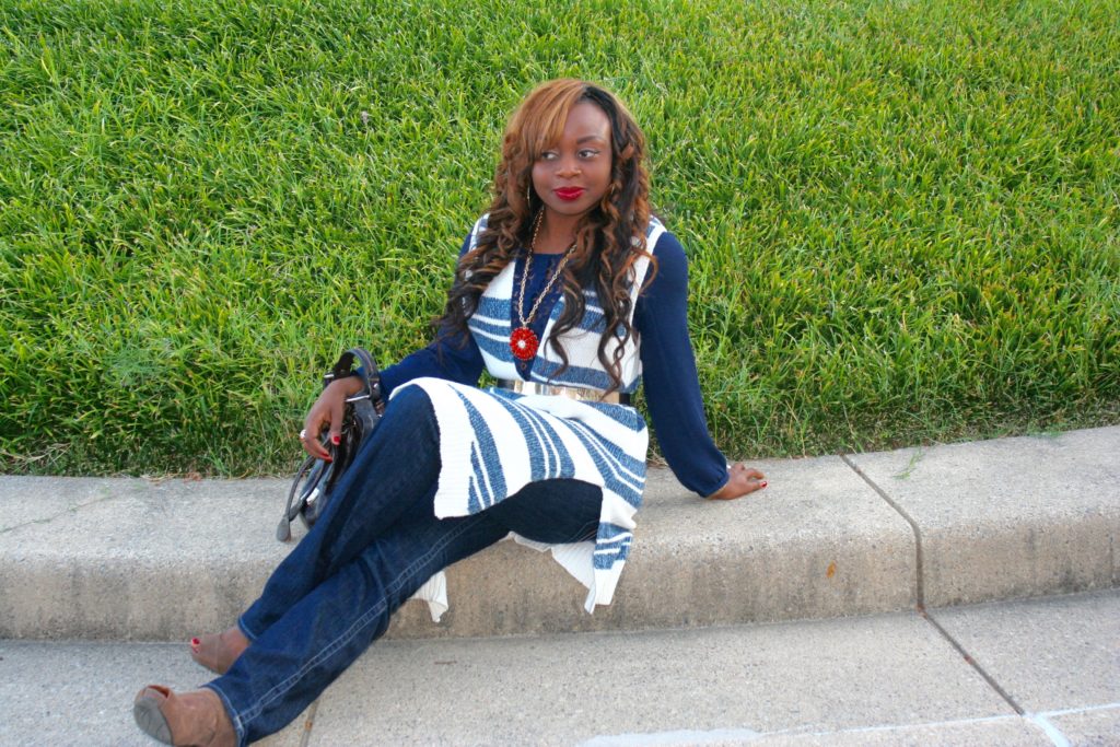 Striped Sleeveless Sweater & Jeans