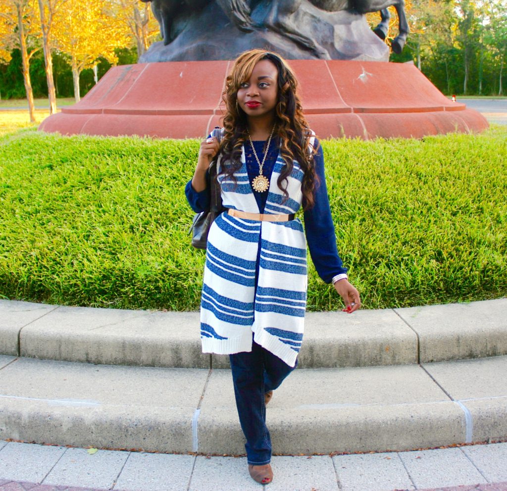 Striped Sleeveless Sweater & Jeans 2