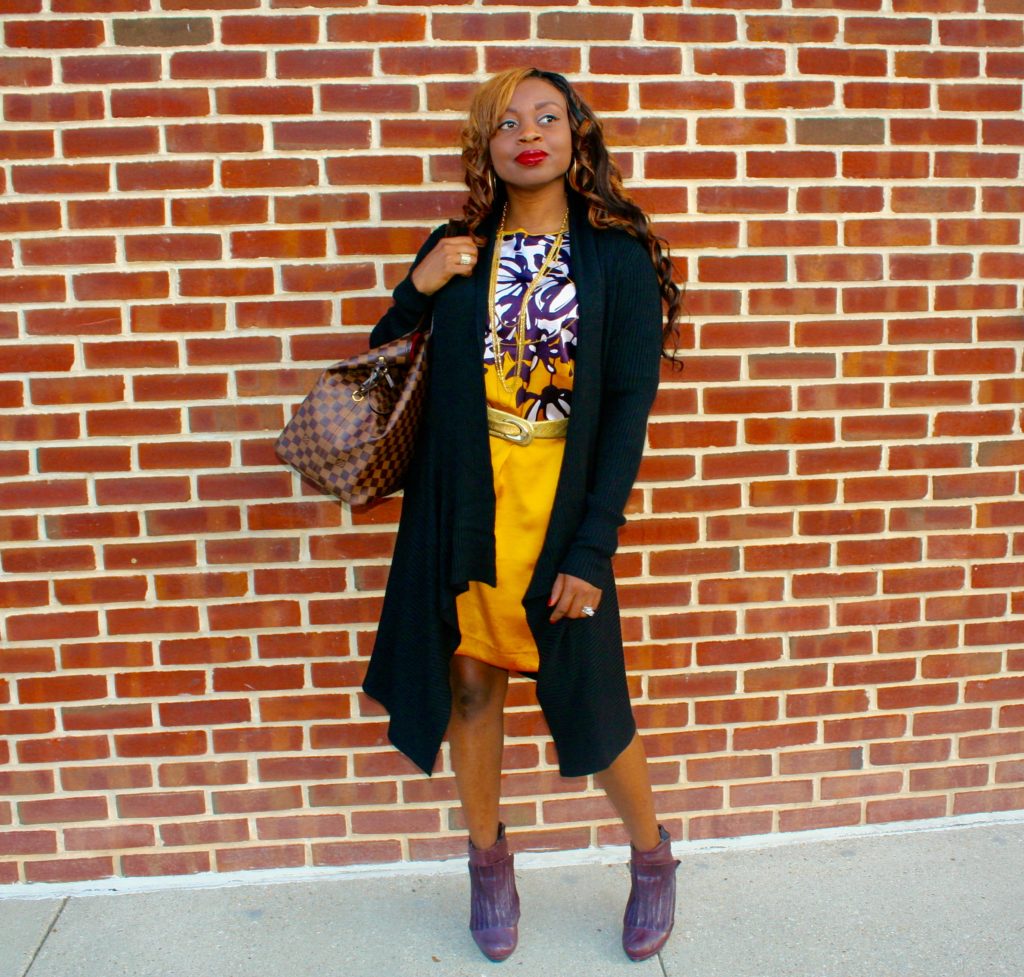 Fall Style=Floral Print Shift Dress + Sweater