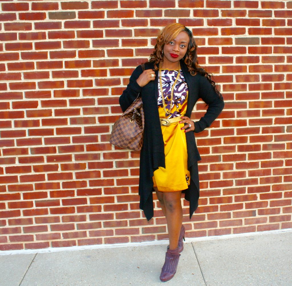 Fall Style=Floral Print Shift Dress + Sweater