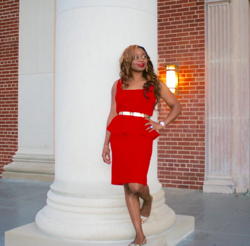 red peplum dress + animal print2