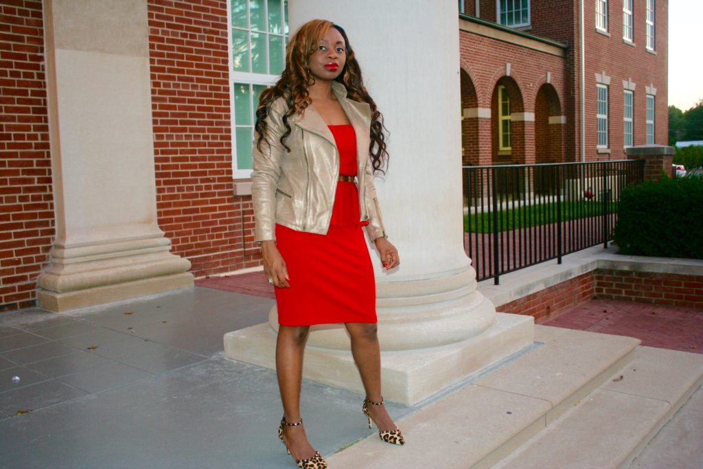 Red Peplum dress + animal prints