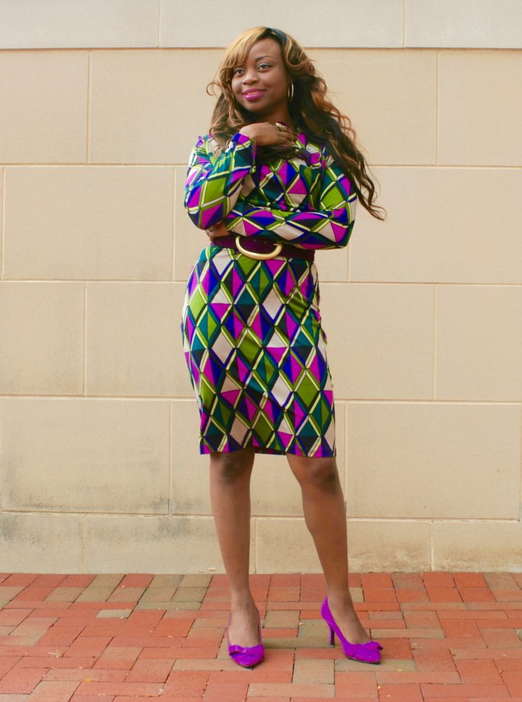 Long sleeve multi-colored purple dress4