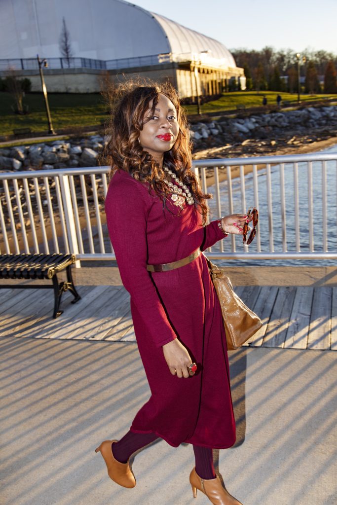 Lady in Red Walking-Street Style