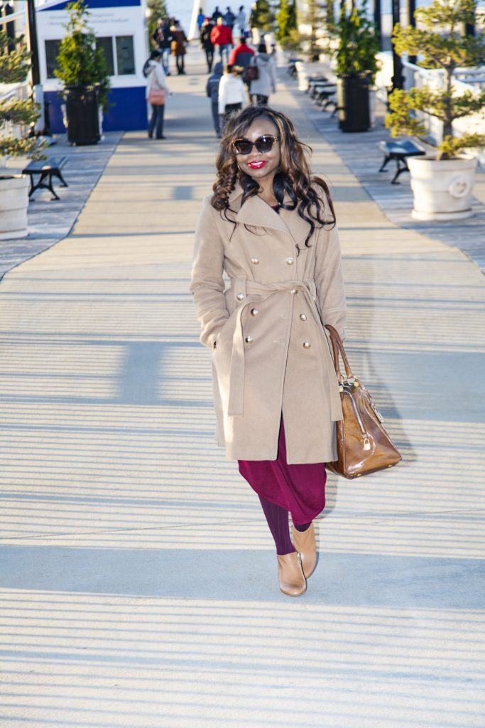 Tan Coat-Criss Cross Sunglasses-Woman Walking-Street Style