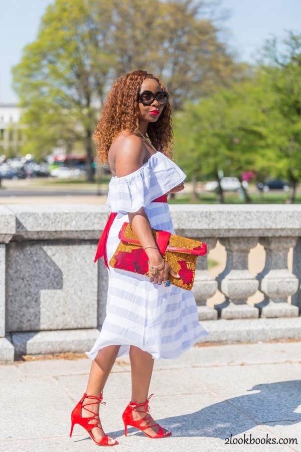 Off the Shoulder Striped Dress18