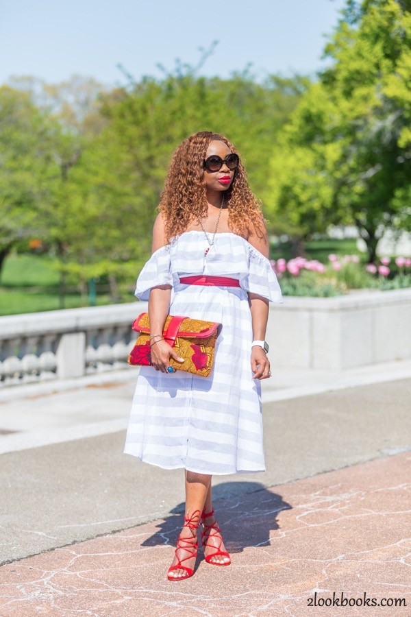 Off the Shoulder Striped Dress6