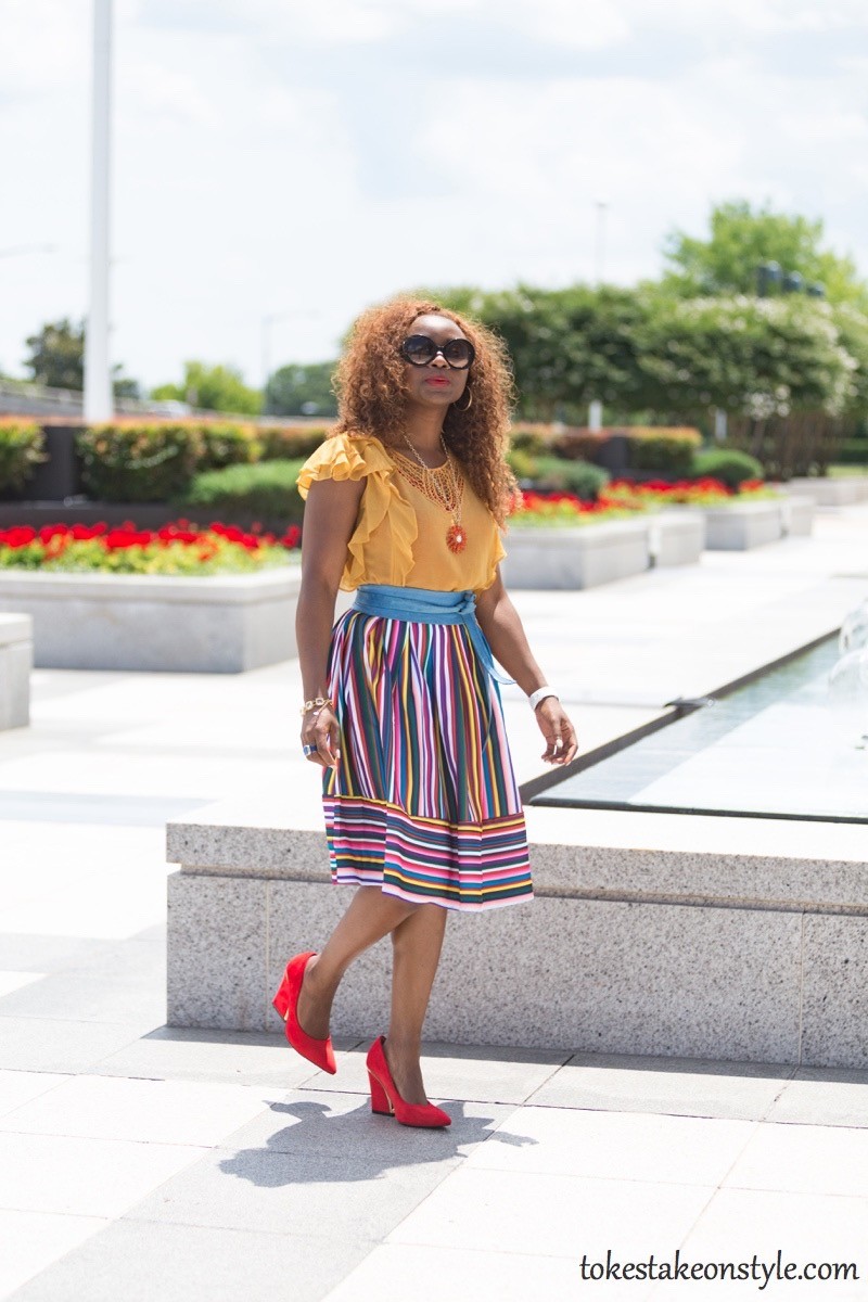 How to wear a multi-colored striped skirt49