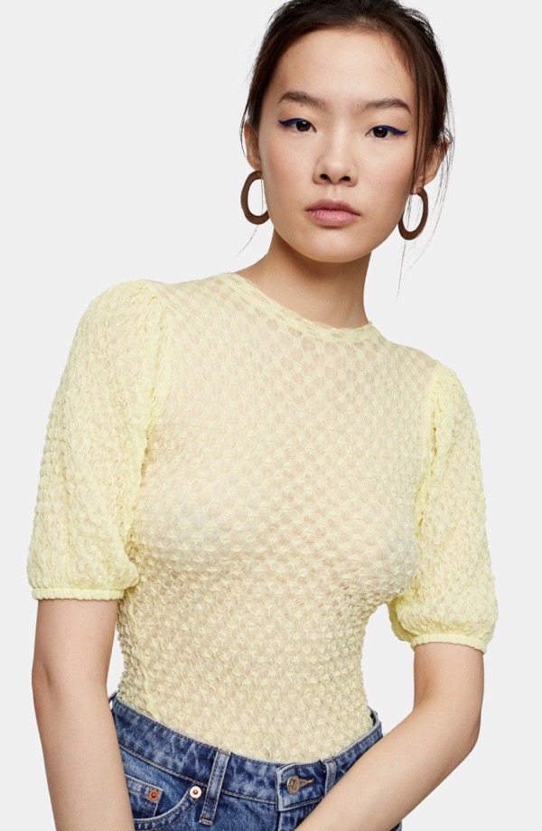 wearable-summer-2020-fashion-trends-yellow-textured-topshop-puff-sleeves-nordstrom