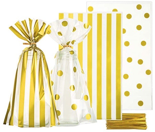 gold-silver-party-decoration-ideas-gold-dot-gold-stripe-party-favor-bags