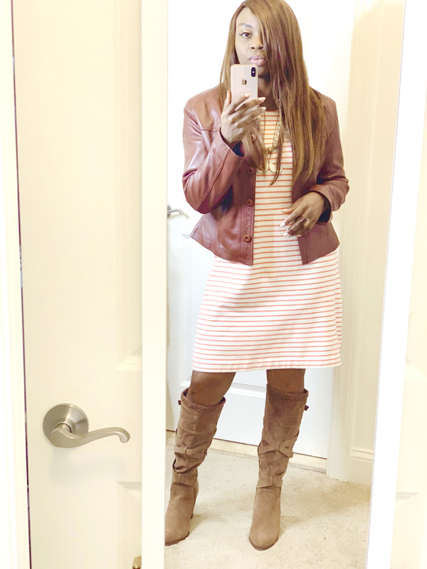 cute-thanksgiving-outfit-ideas-striped-dress-tall-boots