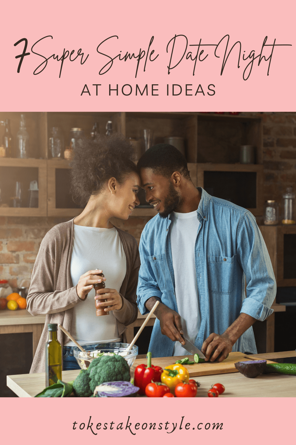 super simple date night at home ideas with a black couple cooking in kitchen