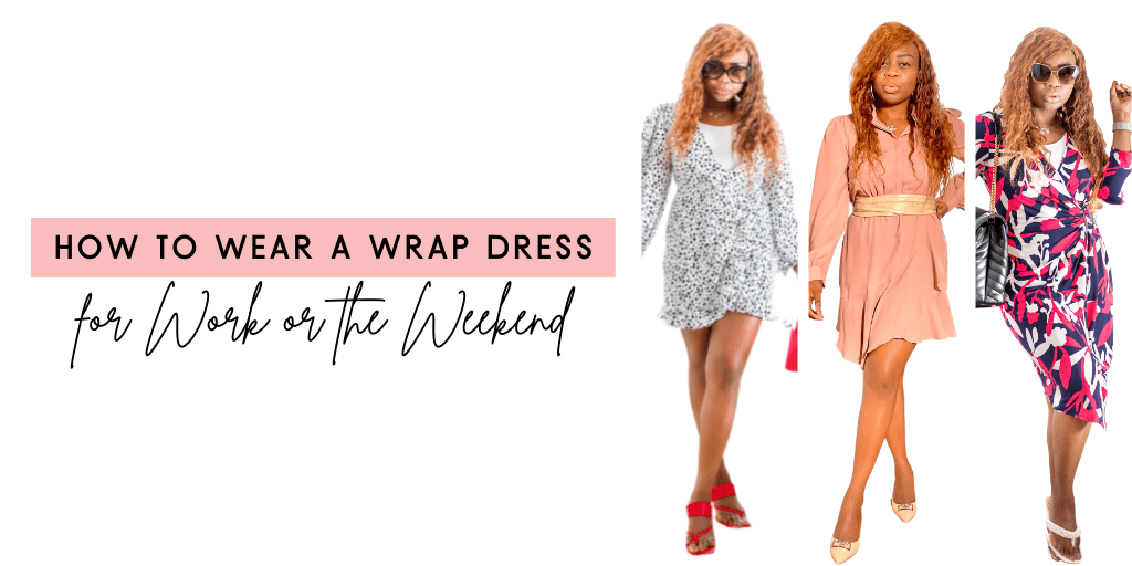 Black fashion blogger wearing a wrap dress